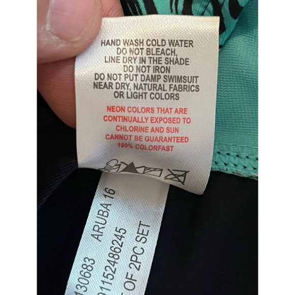 Gerry Girls One Piece Swimsuit Size 16 Black Teal Racerback - Picture 8 of 11